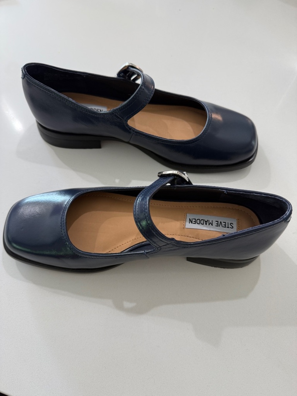 Steve Madden Delancy Navy Leather Mary Jane Flats - Square Toe | Size 9 - Picture 6 of 7